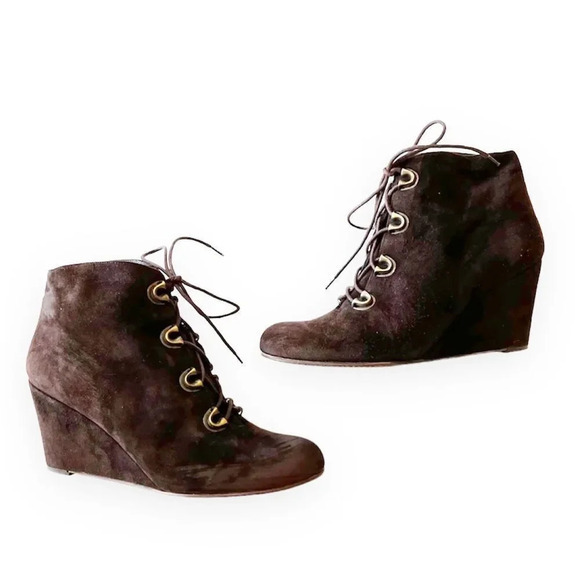 Stuart Weitzman Dark Brown Suede Lace Up Wedge‎ Ankle Boot Women’s Size 10 Fall - Picture 1 of 11